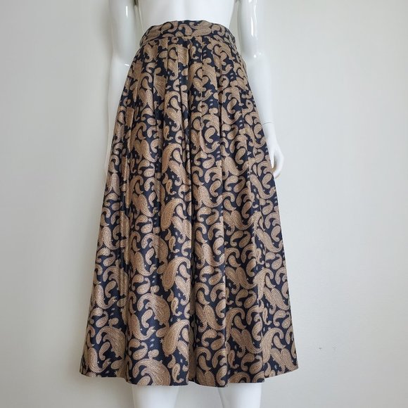 Vintage Dresses & Skirts - HELD Vintage 80's Tan & Black Paisley Midi Skirt